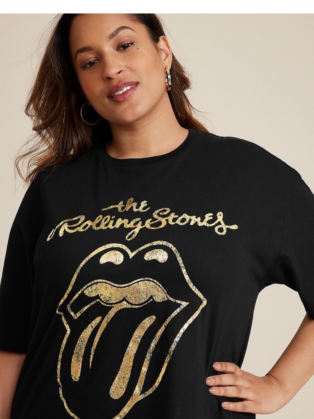 Maurices Black Tee with Gold Rolling Stones Graphic